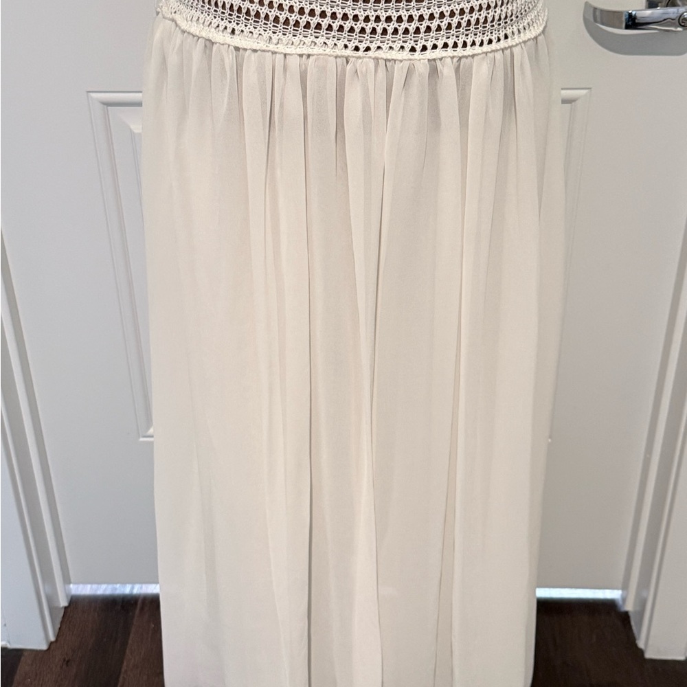 Peppermayo white Crochet Knit Sleeveless Dress XS/S Boho Drop Waist Sheer Skirt - Picture 5 of 10